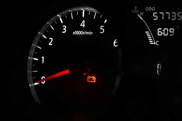 Battery warning light icon on tachometer gauge