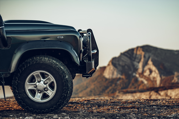 close-up look at a vehicle on a rocky terrain
